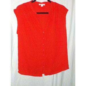 New York & Co. Sheer Blouse Sleeveless Top Flowy Buttoned Red Womens